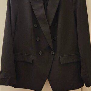 Nine West Dark Black Beautiful Weave Double-Breasted Lined Jacket, XXL